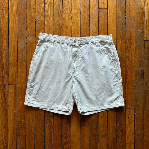Vintage Y2K Carhartt Canvas Utility Shorts B145 PUT Men 38W White Cream‎ Beige - Picture 1 of 7